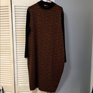 Geometric Patterned Black and Brown Dress